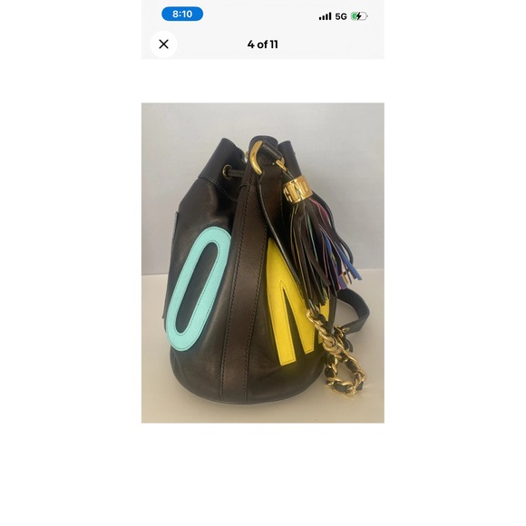 Moschino Bucket Bag Womens Medium Black Multi-Color Excellent Leather Tassel - Picture 4 of 10